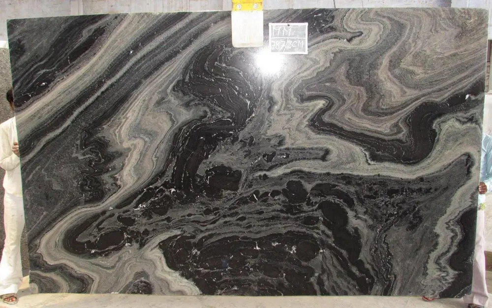 A finished slab in the yard, tagged with its dimensions before shipping.